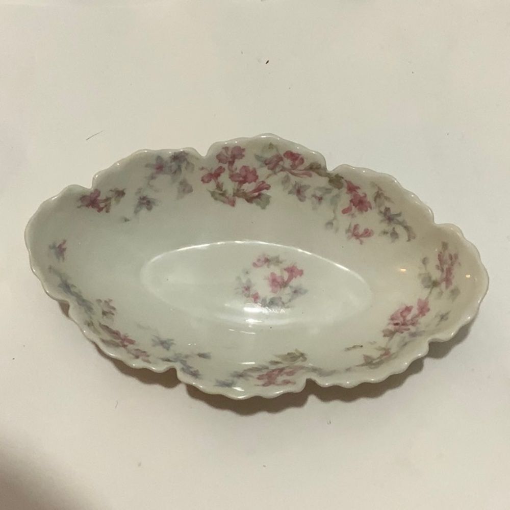 Antique Haviland Limoges Double Scalloped Edge Tray small Pink Flowers 8x4.5” B1